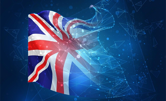 a picture of UK flag with technology background